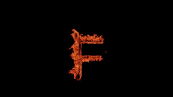大写字母F在黑色背景上燃烧 字母F在黑色背景上燃烧 — 图库视频影像