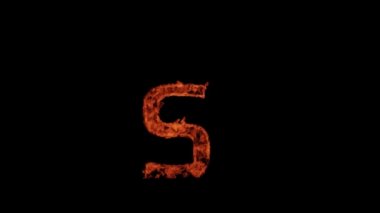 The capital letter S burns with fire on a black background, the letter burns