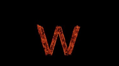 The capital letter W burns with fire on a black background, the letter burns