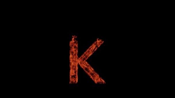 大写字母K在黑色背景上燃烧 字母K燃烧 — 图库视频影像