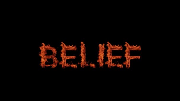 Word Belief Fire Letters Fire Black Background Fire Faith — 图库视频影像