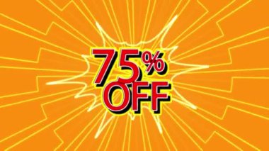 Neon yazıtlar% 75 indirim, sarı arkaplan, çizgi roman tarzı