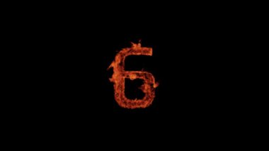 The number 6 burns with fire on a black background, the number is on fire, the number is on fire, beautiful fire