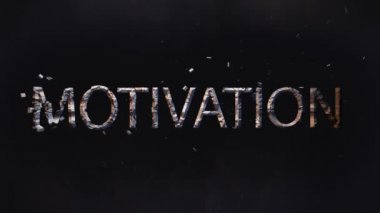 Motivasyon kelimesi parçalara ayrılıyor, siyah arkaplan, logo