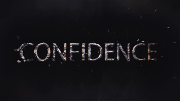 Word Confidence Breaks Pieces Black Background Logo — Stock Video