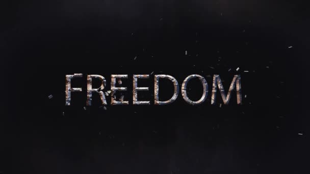 Word Freedom Breaks Pieces Black Background Logo — Stock Video