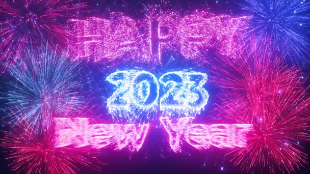 Happy New Year 2023 Lot Fireworks Logo Holiday 2023 — ストック動画