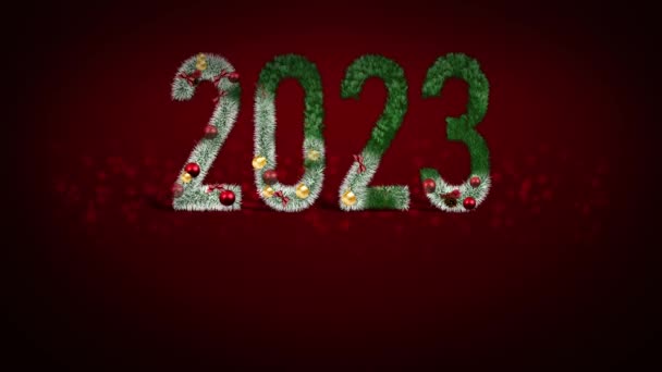 Πρωτοχρονιάτικη Επιγραφή 2023 Νέο Έτος 2023 Πρωτοχρονιά Ημερομηνία Κόκκινο Φόντο — Αρχείο Βίντεο