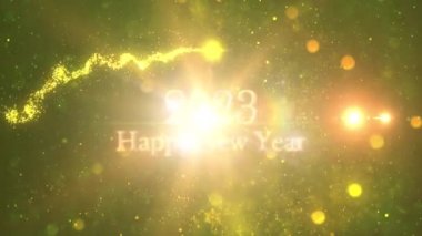 Happy new year 2023 on green background with snowflakes, logo, happy new year logo