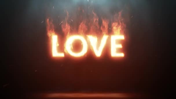 Λέξη Αγάπη Καίει Δυνατή Φωτιά Φλογερή Αγάπη — Αρχείο Βίντεο
