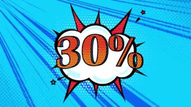 30 percent in pop art style, blue background
