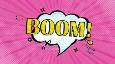 BOOM in pop art style, pink background