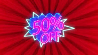 Neon logo 50 percent discount, sale, online store, holiday sale, discount, logo