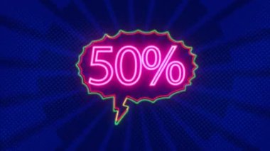 Neon logo 50 percent discount, sale, online store, holiday sale, percent