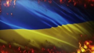 Flag of ukraine on fire, war in ukraine