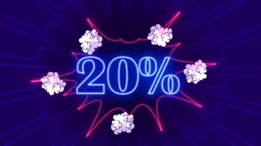 Neon logosu% 20 indirim, satış, çevrimiçi mağaza, tatil indirimi, indirim