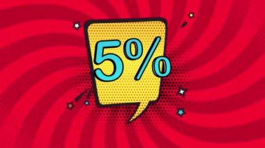 Pop art style 5 percent discount, cartoon style, sale, discount, new price, black friday, shopping, off