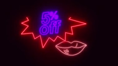 Neon logosu% 5 indirim, satış, çevrimiçi mağaza, bayram indirimi, indirim, logo