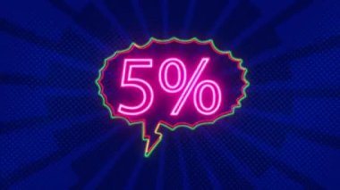 Neon logosu% 5 indirim, satış, çevrimiçi mağaza, bayram indirimi, satış logosu, yüzde