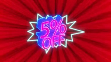 Neon logosu% 5 indirim, satış, çevrimiçi mağaza, tatil indirimi