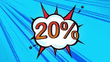 Pop sanat tarzında yüzde 20 indirim, karikatür tarzı, satış, indirim, çevrimiçi mağaza, yeni fiyat, Kara Cuma.