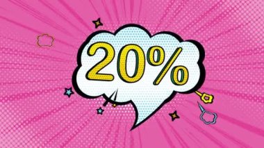 Pop sanat stili% 20 indirim, çizgi film stili, satış, indirim, çevrimiçi mağaza, yeni fiyat, iş, kara Cuma