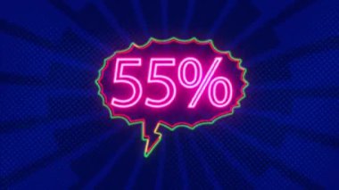 Neon logosu% 55 indirim, satış, çevrimiçi mağaza, bayram indirimi, satış logosu, yüzde