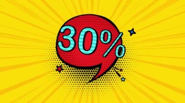 Pop sanat tarzında yüzde 30 indirim, karikatür tarzı, satış, indirim.