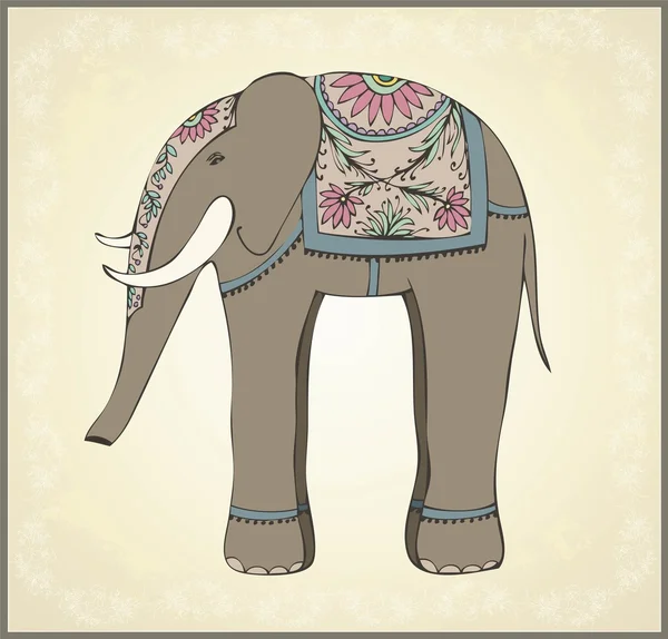 Tarjeta de felicitación con el elefante indio.Ilustración Elefante indio. Animal - elefante, vector . — Vector de stock