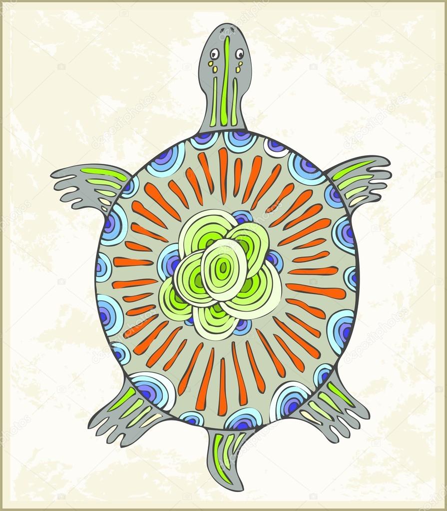 Abstract turtle vector symbol. Illustration a turtle in ethnic style.