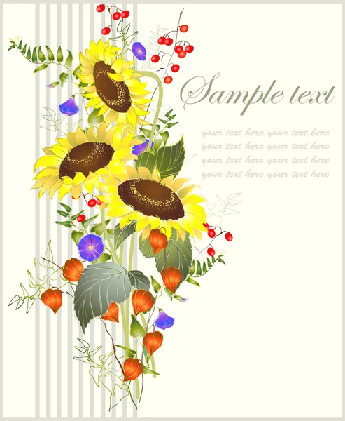 Tarjeta de felicitación con una tarjeta decorativa sunflower.beautiful fl — Stockvector