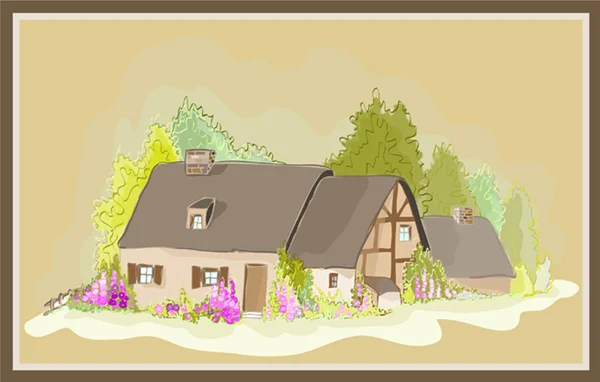 Illustration Kleines Haus. Illustration des Bauernhauses. — Stockvektor