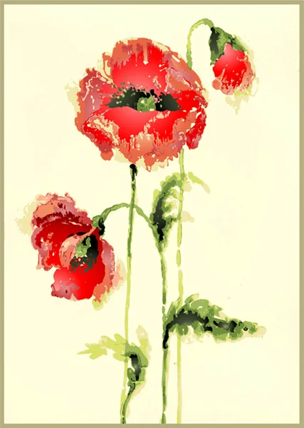 Illustration von Vintage Mohn. Grußkarte mit Mohn. — Stockvektor