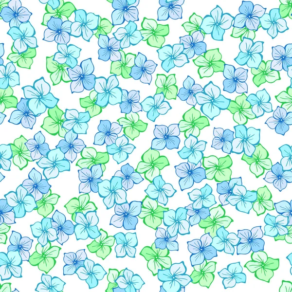 Patrón sin costura floral Ditsy. Vector dibujado a mano ilustración de arte de línea. Verano lindo azul flores verdes. Textura para imprimir, tela, textil, papel pintado. — Vector de stock