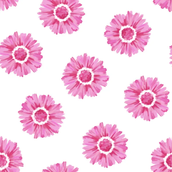 Blommigt sömlöst mönster. Rosa blommor. Isolerad på vit bakgrund. Handritad illustration. Textur för tryck, tyg, textil, tapet. — Stockfoto