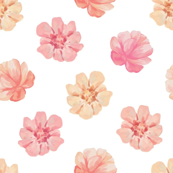 Blommigt sömlöst mönster. Grädde rosa blommor. Isolerad på vit bakgrund. Handritad illustration. Textur för tryck, tyg, textil, tapet. — Stockfoto
