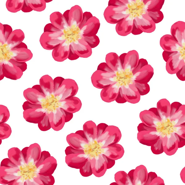 Blommigt sömlöst mönster. Rosa pion blommor. Isolerad på vit bakgrund. Handritad illustration. Textur för tryck, tyg, textil, tapet. — Stockfoto