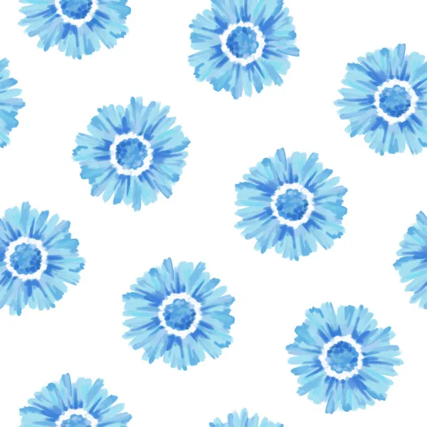 Blommigt sömlöst mönster. Blå blommor. Isolerad på vit bakgrund. Handritad illustration. Textur för tryck, tyg, textil, tapet. — Stockfoto