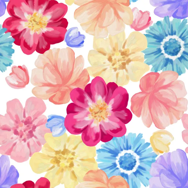 Blommigt sömlöst mönster. Pastell blommor pion, Gerbera. Konstnärlig handritad illustration. Textur för tryck, tyg, textil, tapet. — Stockfoto