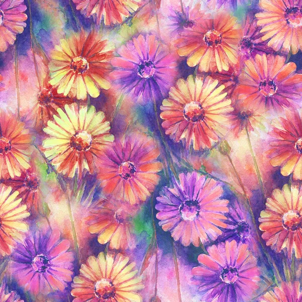 Floral seamless pattern. Watercolor artwork background. Flowers and herbs. Bohemian boho style print. Abstract meadow field. Emotional painting. — Stock Photo, Image