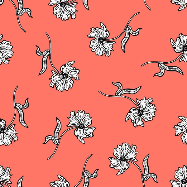 Çiçeksiz desen. İzole çiçek. Baskı, kumaş, tekstil ve yumuşak renklerde duvar kağıtları için çiçekli güzel botanik yineleme dokusu. Sanat tarzında el çizimi mürekkep çizimi. — Stok Vektör