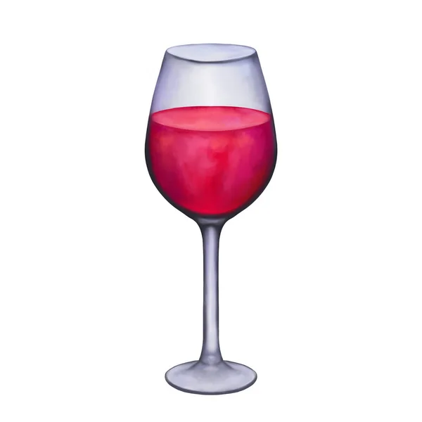 Červená sklenice. Realistická ilustrace alkoholického nápoje na barové menu. Digitální ručně kreslená ilustrace. Izolováno na bílém pozadí. — Stock fotografie