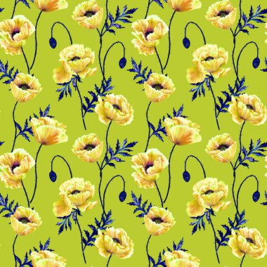 Çiçeksiz arka plan. Güzel suluboya çiçekli desen. Botanik el çizimi çizimi. Baskı, kumaş, tekstil, duvar kağıdı dokusu.