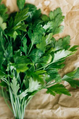 Masanın üzerine taze maydanoz