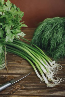 chopped parsley dill and herbs, healthy food, close-up
