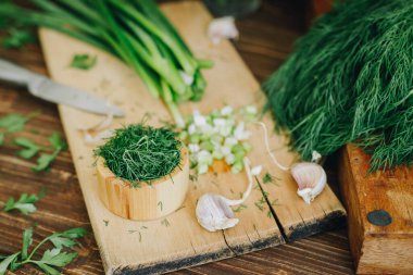 chopped parsley dill and herbs, healthy food, close-up