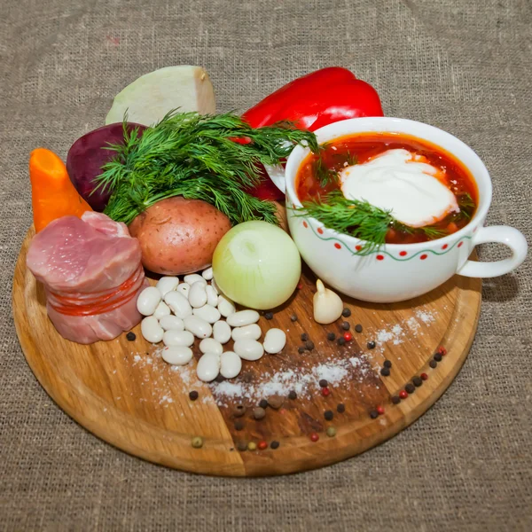 Borsch vermelho nacional ucraniano e russo — Fotografia de Stock