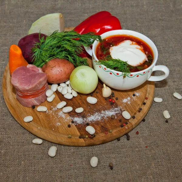 Borsch vermelho nacional ucraniano e russo — Fotografia de Stock