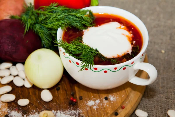 Ukrainian and Russian national red borsch — Stock Photo, Image