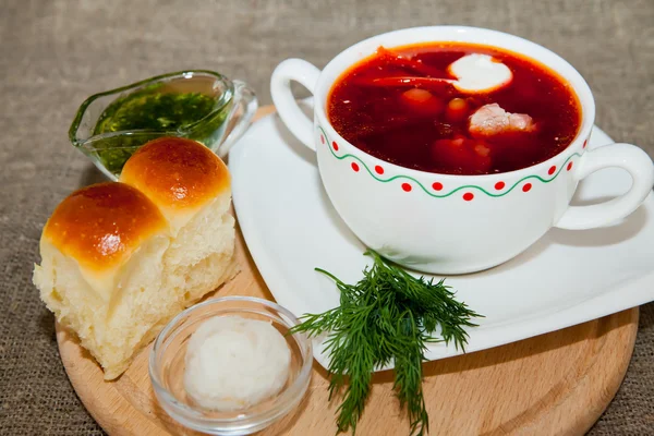 Borsch vermelho nacional ucraniano e russo — Fotografia de Stock